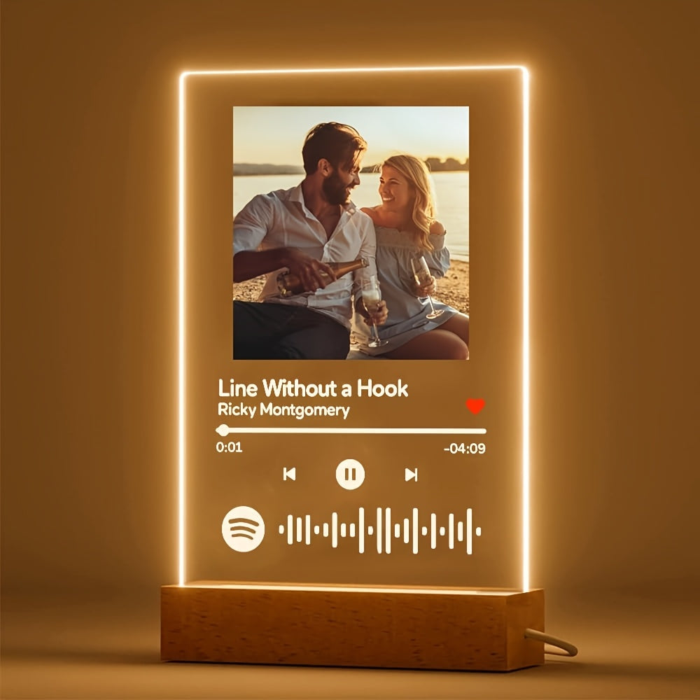 Placa Spotify Personalizada – Moldura Acrílica com Música e Foto | Presente Único para Ele ou Ela | Luz Decorativa Personalizada para Aniversário ou Datas Especiais