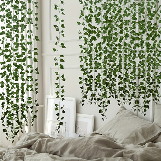 12 Artificial Ivy Pieces – 1.83 m | Decorative Green Foliage for Home and Hotel | Low-Maintenance Indoor Wall Decoration, Hanging | Lush and Realistic