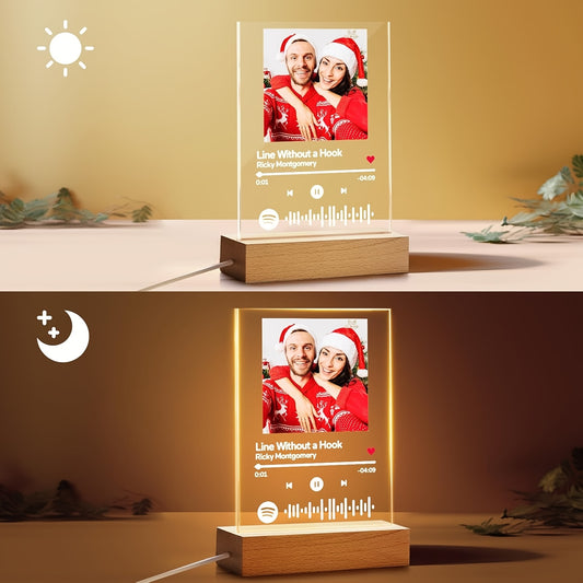 Placa Spotify Personalizada – Moldura Acrílica com Música e Foto | Presente Único para Ele ou Ela | Luz Decorativa Personalizada para Aniversário ou Datas Especiais