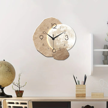 Modern Silent Wall Clock — Moon Design, Quartz Movement, Wood Material, Ideal for Bedroom, Living Room or Office Decoration