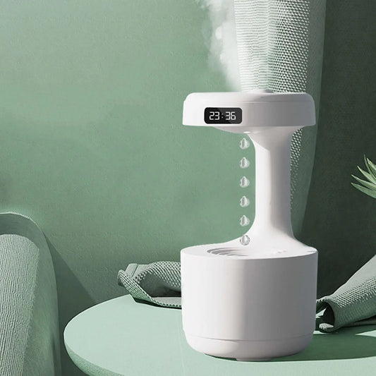 Humidificador Difusor de Gotas por Gravidade de 800 ml – Nebulização a Frio, Ecrã LED, Ideal para Escritório, Quarto ou Secretária