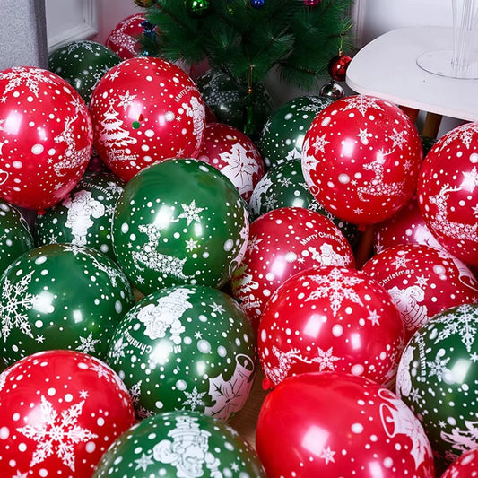 30 Balões de Látex de Natal (10”) — Balões Verde, Vermelho e Dourado com Confetti para Decoração de Natal e Ano Novo 2026
