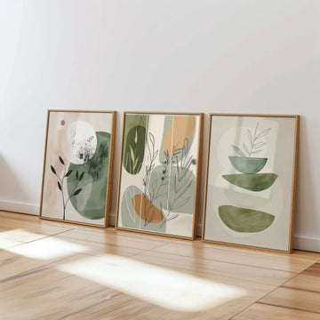 Botanical Art Set – Wall Decor with Plants, Boho Floral Art in Earthy Tones, Set of Three Minimalist Posters