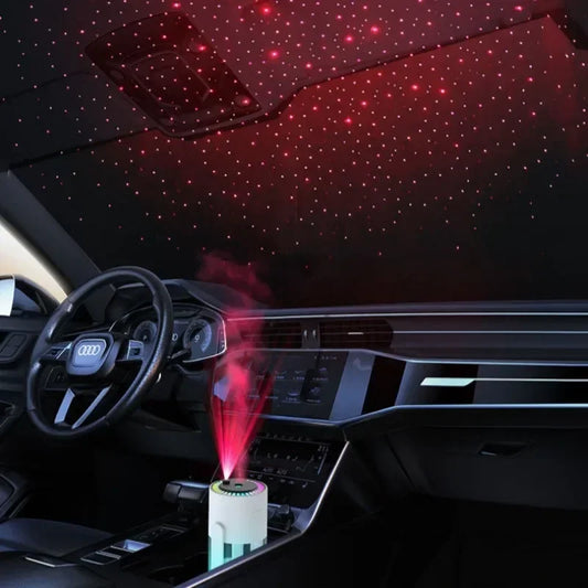 Humidificador Criativo com Projeção de Céu Estrelado – Mini Humidificador Rotativo para Carro, com Luz LED e Difusor de Aroma USB para Quarto