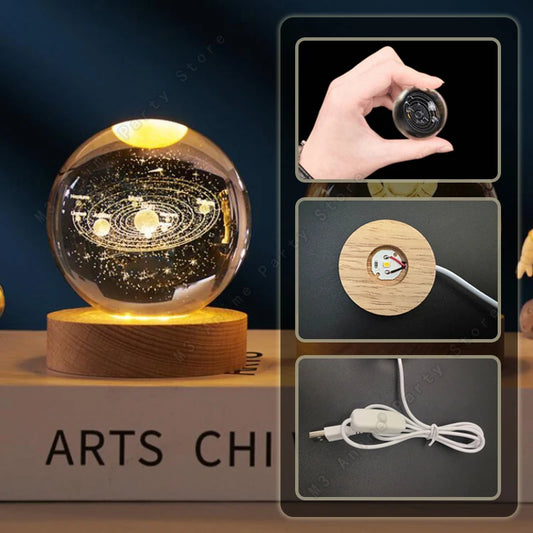 Lâmpada de Mesa 3D Única em Forma de Bola de Cristal com LED – Luz Noturna Brilhante de Galáxia, Saturno, Planetas e Lua – Presente de Aniversário para Crianças – 5 cm